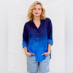 Sundry Dip-Dyed Shirt Deep Sea Blue Navy Ombré Top, Size Medium (M) Button Down